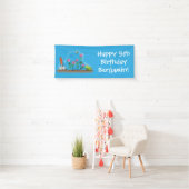 Cute frog en bee in tuinschilfering cartoon spandoek (Insitu)