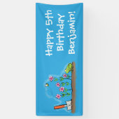 Cute frog en bee in tuinschilfering cartoon spandoek (Verticaal)