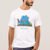 Cute frog en bee in tuinschilfering cartoon t-shirt (Voorkant)