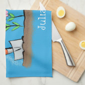 Cute frog en bee in tuinschilfering cartoon theedoek (Quarter Fold)