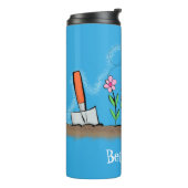 Cute frog en bee in tuinschilfering cartoon thermosbeker (Gedraaid links)