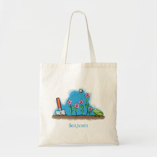 Cute frog en bee in tuinschilfering cartoon tote bag (Voorkant)