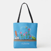 Cute frog en bee in tuinschilfering cartoon tote bag (Achterkant)