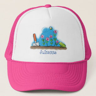 Cute frog en bee in tuinschilfering cartoon trucker pet