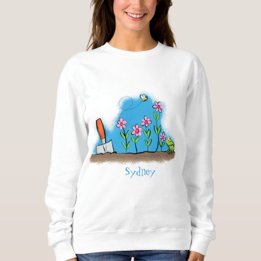 Cute frog en bee in tuinschilfering cartoon trui (Voorkant)