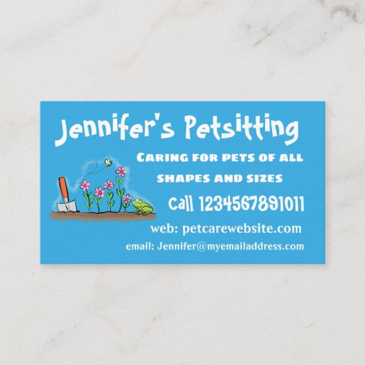 Cute frog en bee in tuinschilfering cartoon visitekaartje (Voorkant)