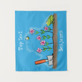 Cute frog en bee in tuinschilfering cartoon wandkleed (Voorkant)