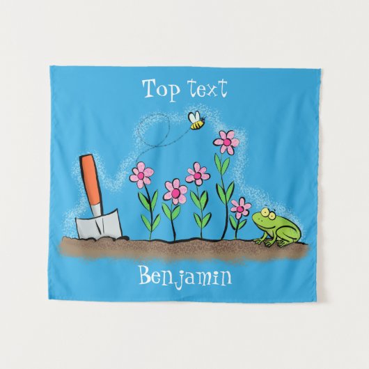 Cute frog en bee in tuinschilfering cartoon wandkleed (Voorkant (horizontaal))