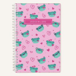 Cute Frog en Doodle Hart Patroon Meisjesachtig Roz Notitieboek