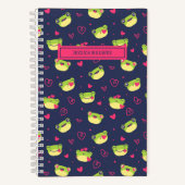 Cute Frog en Doodle Heart Pattern Blue Roze Notitieboek (Voorkant)