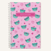 Cute Frog en Doodle Heart Pattern Girly Pink Notitieboek (Voorkant)