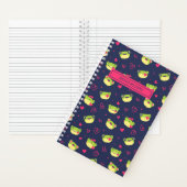 Cute Frog en Doodle Heart Pattern Navyblauw Roze Notitieboek (Binnen)