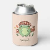Cute Frog en paddenstoelen Cartoon | Naam Blikjeskoeler (Blikje Voorkant)