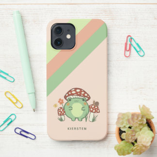 Cute Frog en paddenstoelen Cartoon | Naam iPhone 12 Hoesje