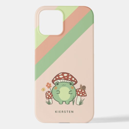 Cute Frog en paddenstoelen Cartoon | Naam iPhone Hoesje (Achterkant)