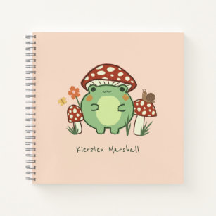 Cute Frog en paddenstoelen Cartoon   Naam Notitieboek