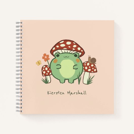 Cute Frog en paddenstoelen Cartoon | Naam Notitieboek (Voorkant)