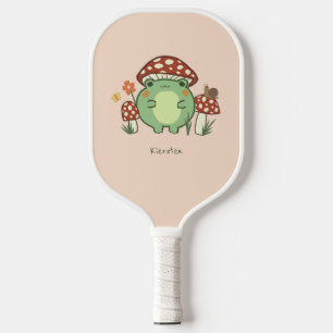 Cute Frog en paddenstoelen Cartoon   Naam Pickleball Paddle