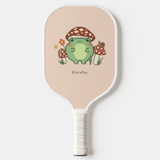 Cute Frog en paddenstoelen Cartoon | Naam Pickleball Paddle (Voorkant)