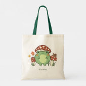 Cute Frog en paddenstoelen Cartoon | Naam Tote Bag (Achterkant)