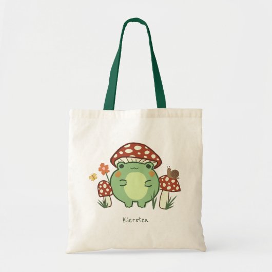 Cute Frog en paddenstoelen Cartoon | Naam Tote Bag (Voorkant)