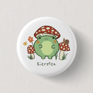 Cute Frog en paddenstoelen Cartoon Ronde Button 3,2 Cm