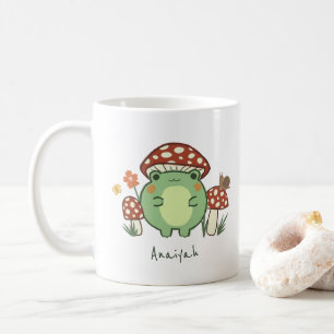 Cute Frog en paddenstoelen Cottage Core   Naam Koffiemok