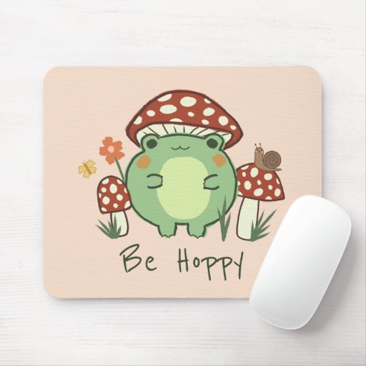 Cute Frog en paddenstoelen zijn hap Mousepad Muismat (Met muis)