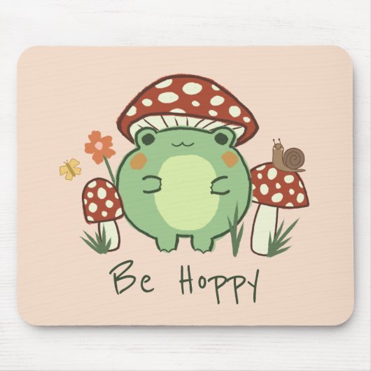 Cute Frog en paddenstoelen zijn hap Mousepad Muismat (Voorkant)