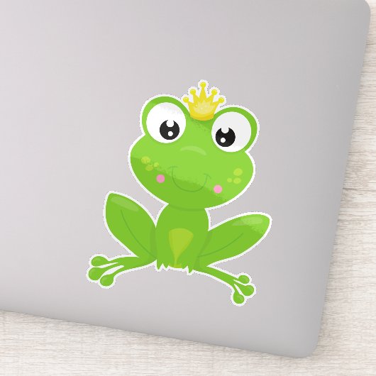 Cute Frog, Green Frog, Crown, Frog Prince Sticker (Detail)