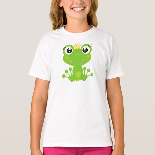 Cute Frog, Green Frog, Frog Princess, Crown T-shirt (Voorkant)