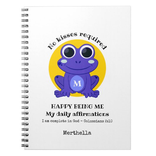 Cute Frog HAPPY BEING ME Aangepast Christelijk Notitieboek (Voorkant)