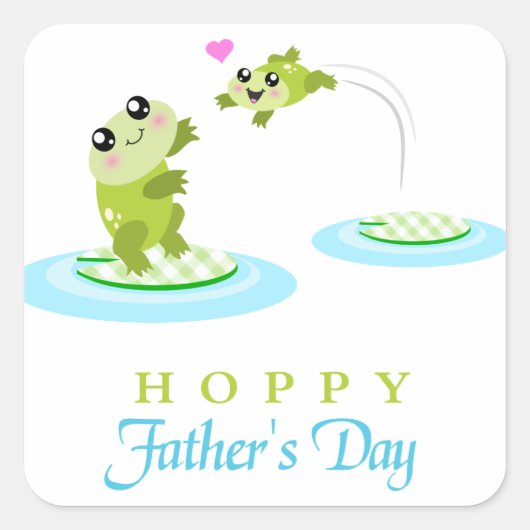 Cute Frog Hoppy Happy Vaderdag Vierkante Sticker (Voorkant)