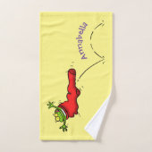 Cute frog in een rode sock springende cartoon bad handdoek (Handdoek)