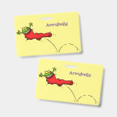 Cute frog in een rode sock springende cartoon badge (Voor- en achterkant)