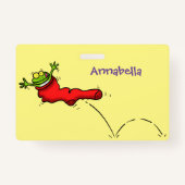 Cute frog in een rode sock springende cartoon badge (Achterkant)