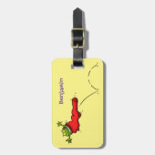 Cute frog in een rode sock springende cartoon bagagelabel (Voorkant verticaal)