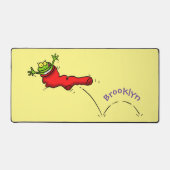 Cute frog in een rode sock springende cartoon bureaumat (Voorkant)