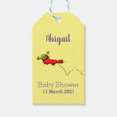 Cute frog in een rode sock springende cartoon cadeaulabel (Voorkant)