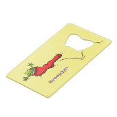Cute frog in een rode sock springende cartoon creditkaart flessenopener (Voorkant Gekanteld)
