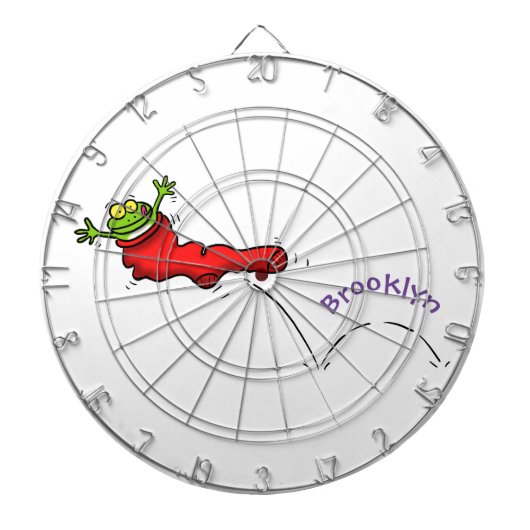 Cute frog in een rode sock springende cartoon dartbord (Voorkant)