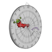 Cute frog in een rode sock springende cartoon dartbord (Voorkant Links)