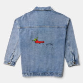 Cute frog in een rode sock springende cartoon denim jacket (Achterkant)