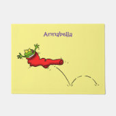 Cute frog in een rode sock springende cartoon deurmat (Voorkant)