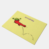 Cute frog in een rode sock springende cartoon deurmat (Schuin)