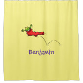 Cute frog in een rode sock springende cartoon douchegordijn (Voorkant)