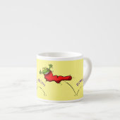 Cute frog in een rode sock springende cartoon espresso kop (Voorkant rechts)