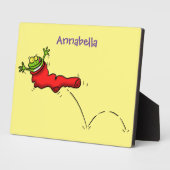 Cute frog in een rode sock springende cartoon fotoplaat (Zijkant)