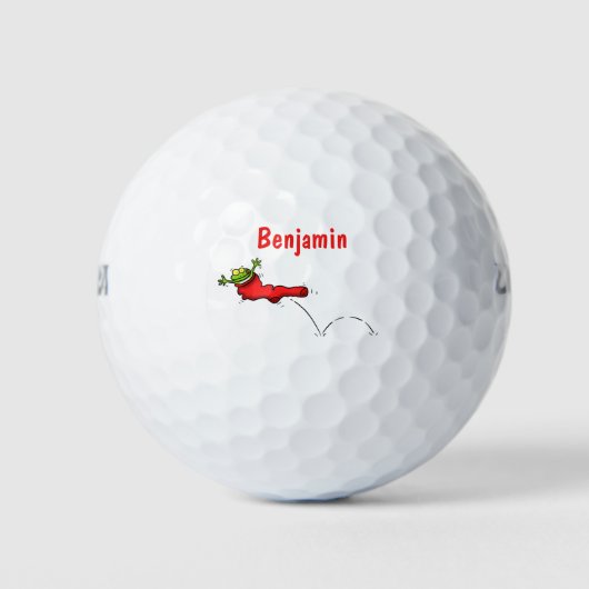 Cute frog in een rode sock springende cartoon golfballen (Voorkant)