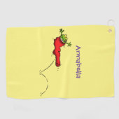 Cute frog in een rode sock springende cartoon golfhanddoek (Horizontaal)